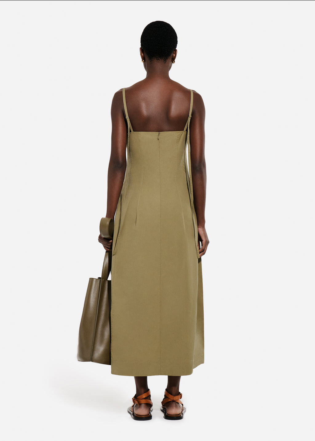 Bustier Midi Dress in Cotton Poplin - Aloe - CO