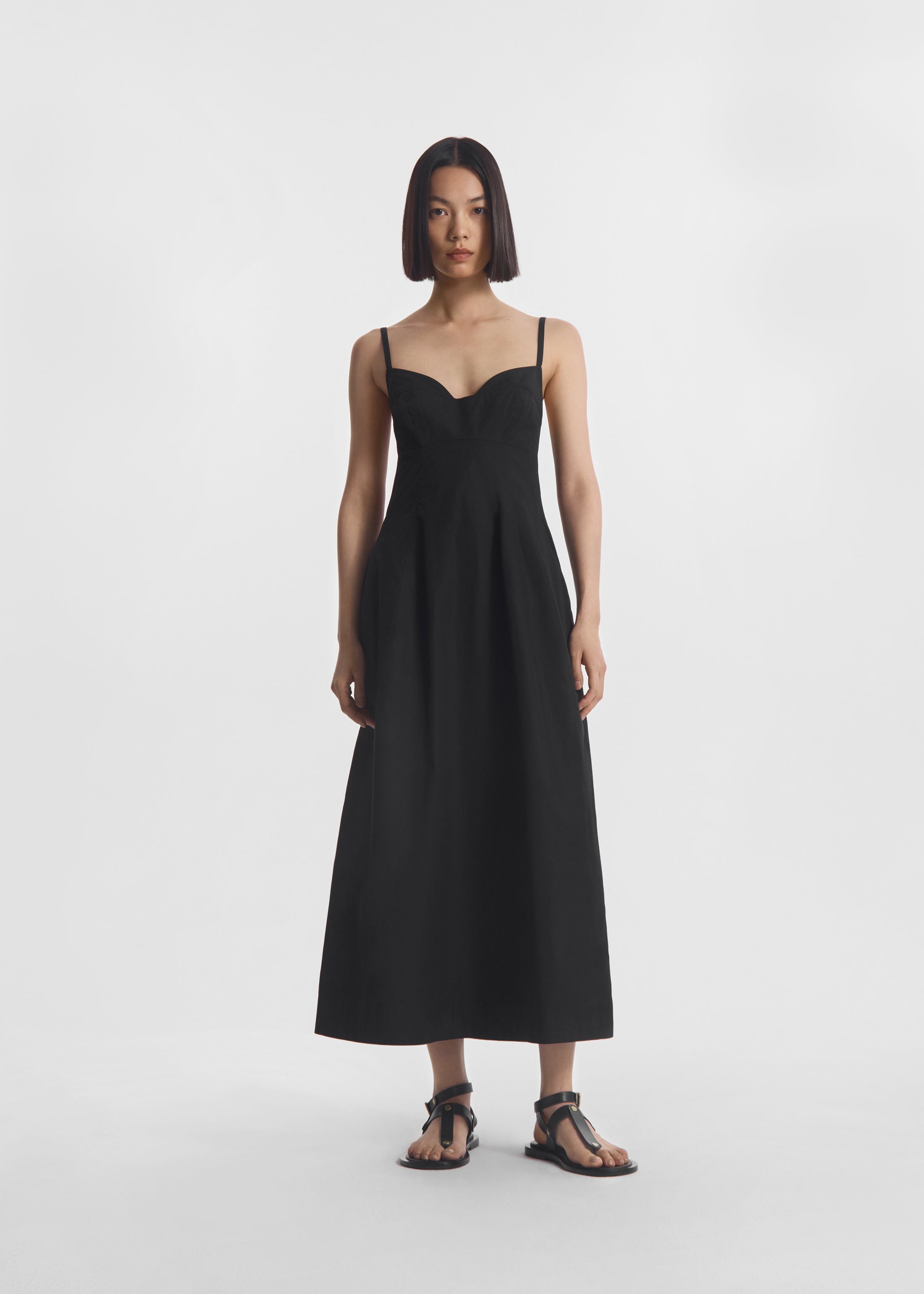 Bustier Midi Dress in Cotton Poplin - Black