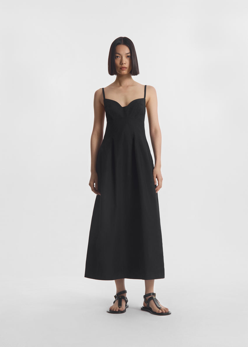 Bustier Midi Dress in Cotton Poplin - Black