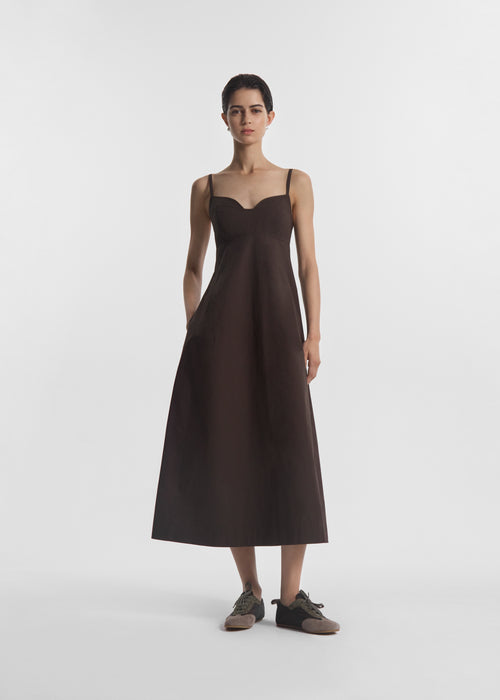 Bustier Midi Dress in Cotton Poplin - Chocolate - CO