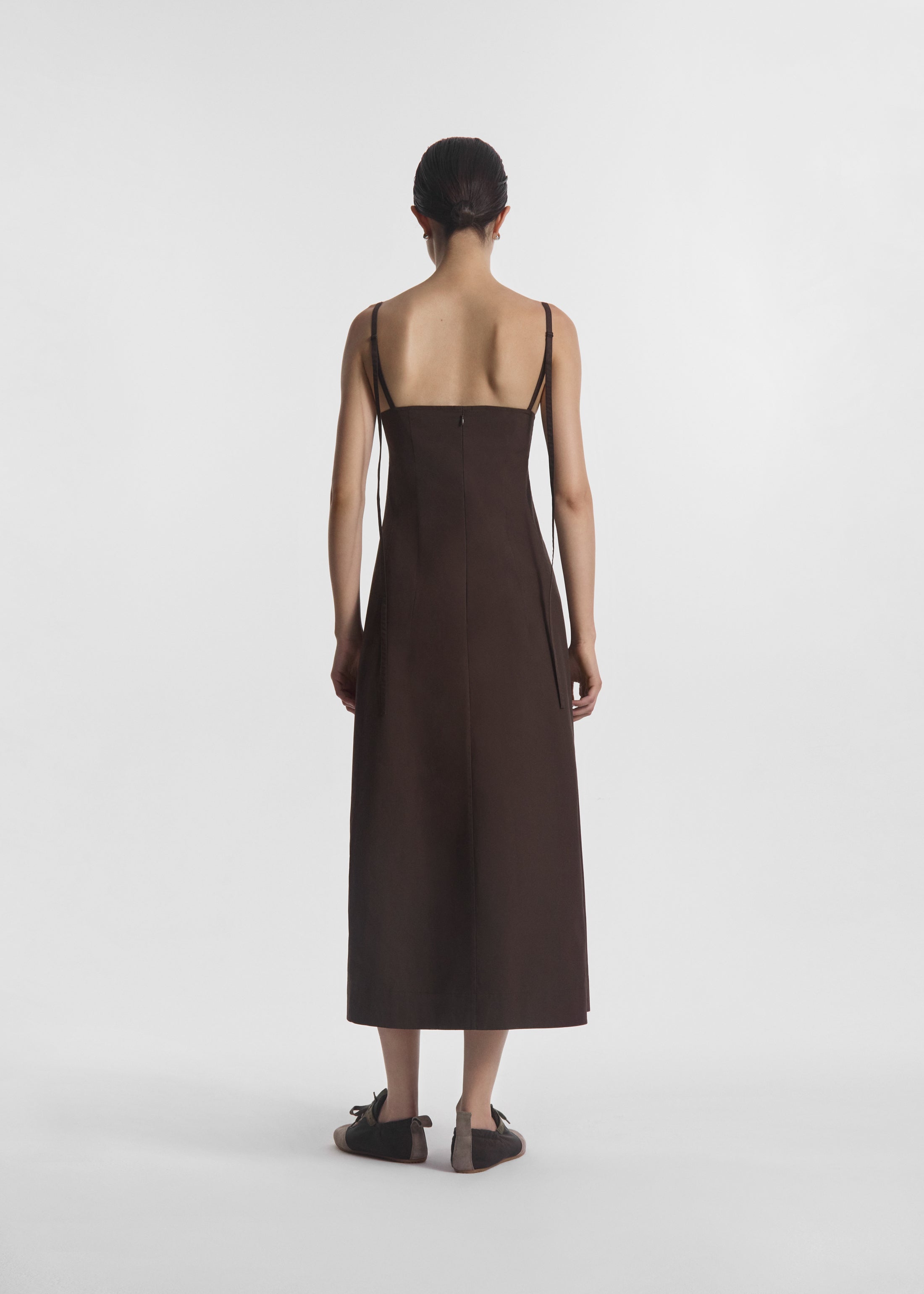 Bustier Midi Dress in Cotton Poplin - Chocolate