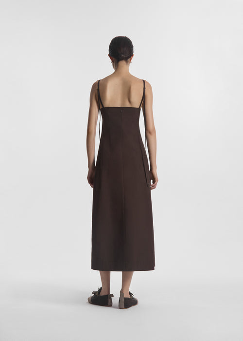 Bustier Midi Dress in Cotton Poplin - Chocolate - CO