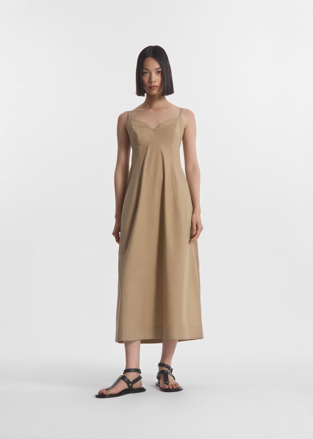 Bustier Midi Dress in Cotton Poplin - Camel, image 1 of 3