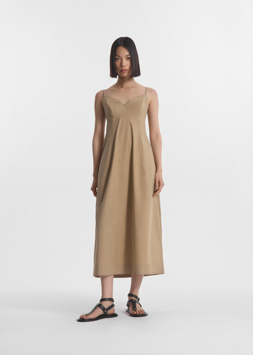 Bustier Midi Dress in Cotton Poplin - Camel, image 1 of 3