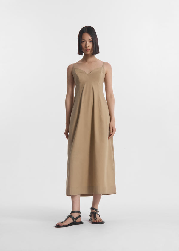 Bustier Midi Dress in Cotton Poplin - Camel - CO
