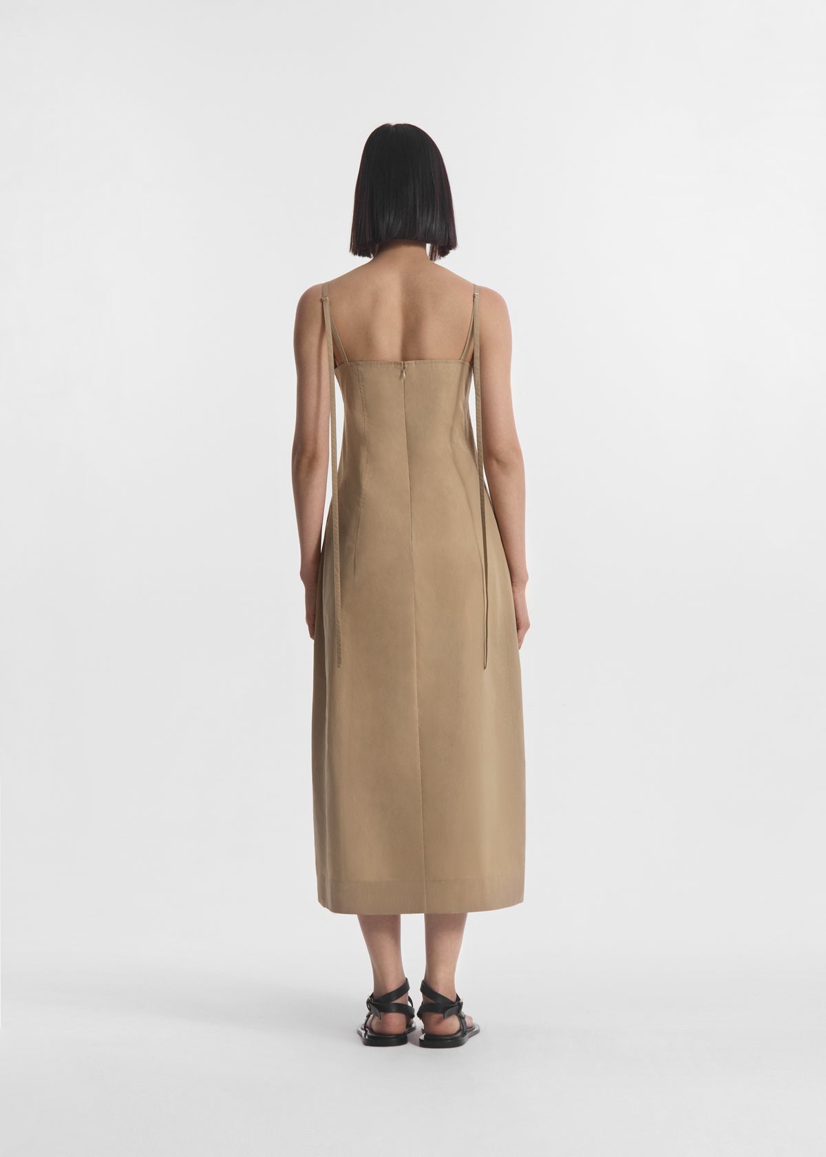 Bustier Midi Dress in Cotton Poplin - Camel, image 2 of 3
