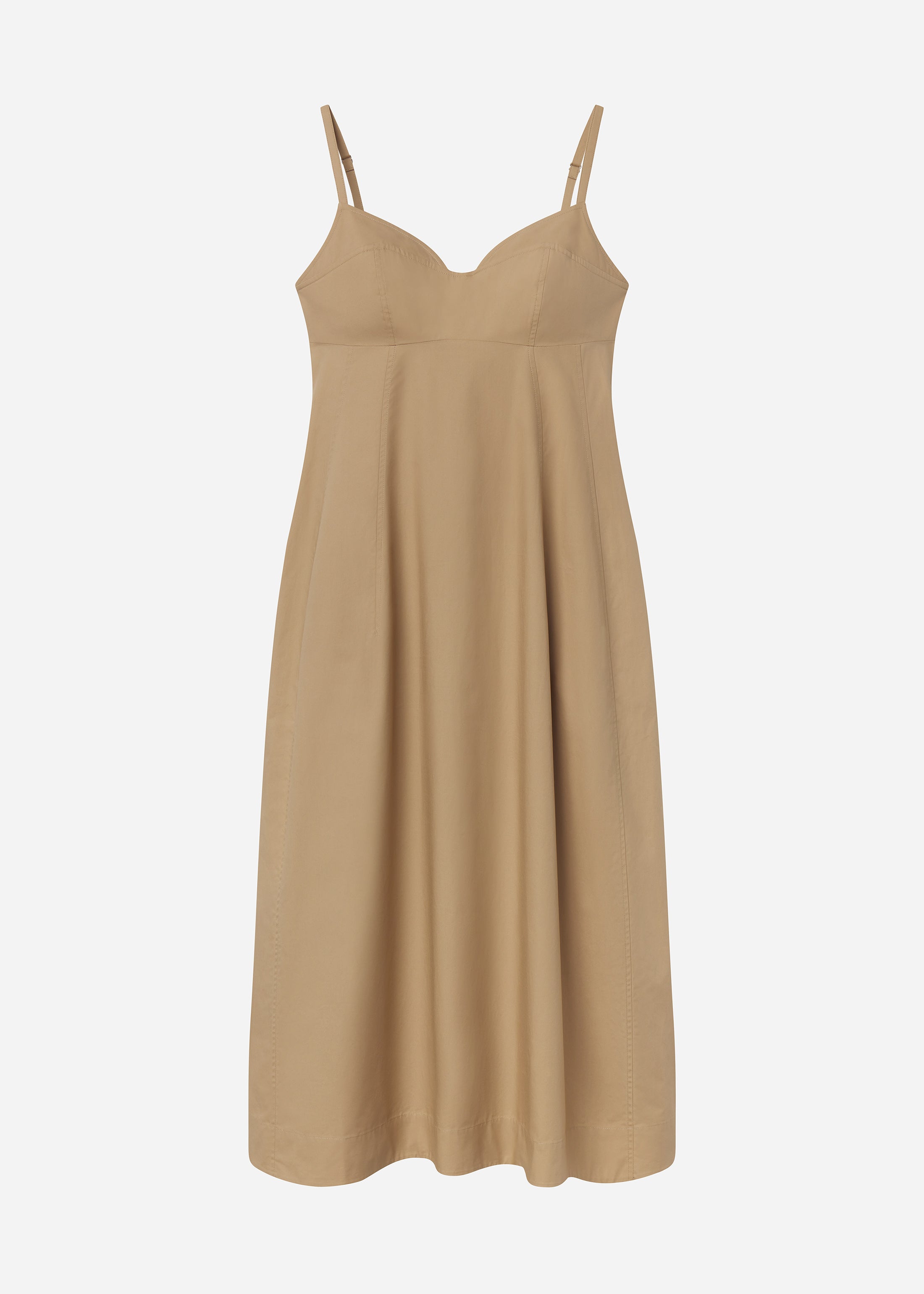 Bustier Midi Dress in Cotton Poplin - Camel