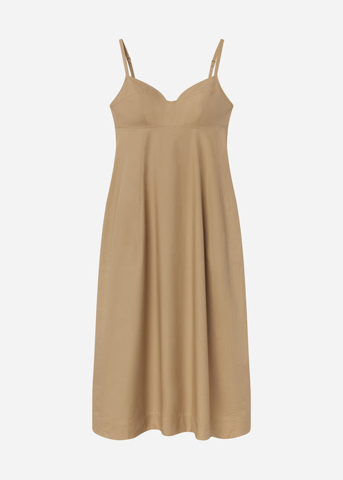 Bustier Midi Dress in Cotton Poplin - Camel, image 3 of 3