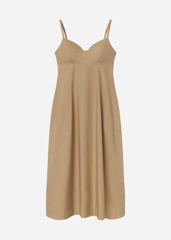 Bustier Midi Dress in Cotton Poplin - Camel - CO