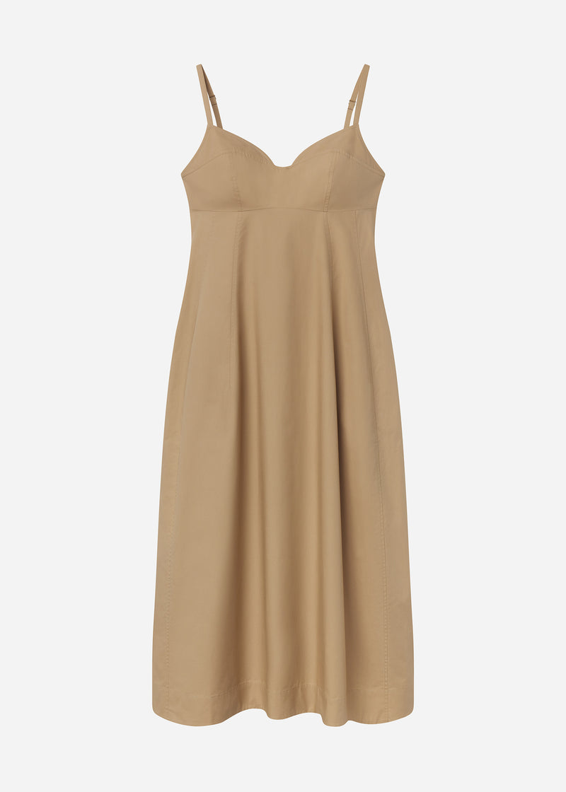 Bustier Midi Dress in Cotton Poplin - Camel - CO