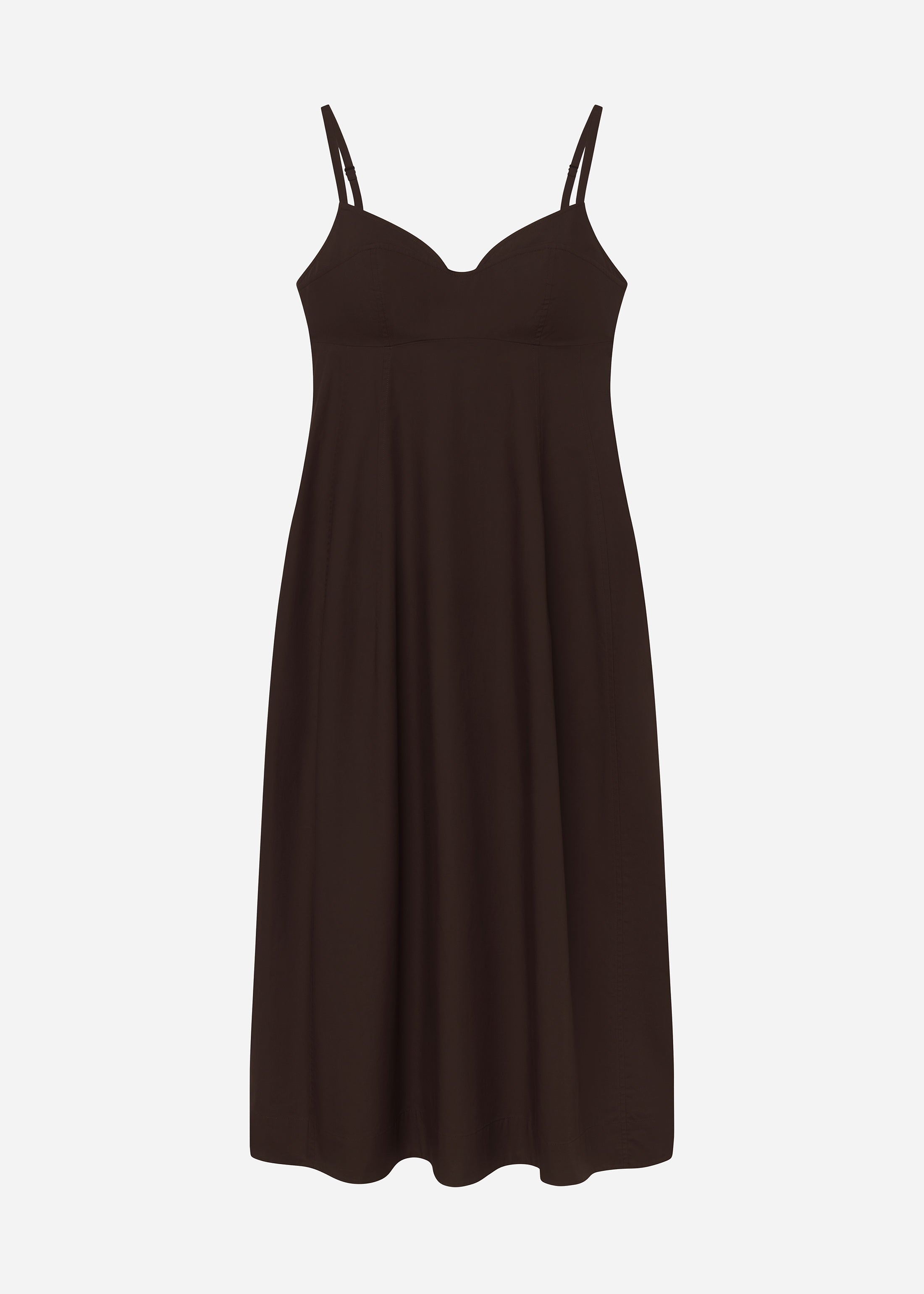 Bustier Midi Dress in Cotton Poplin - Chocolate