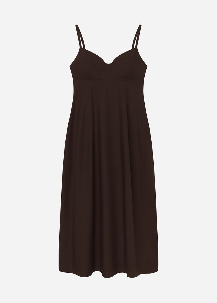 Bustier Midi Dress in Cotton Poplin - Chocolate, image 4 of 4