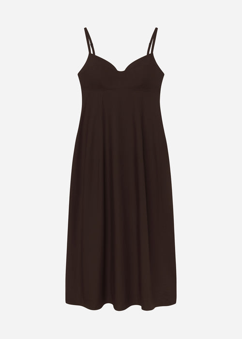 Bustier Midi Dress in Cotton Poplin - Chocolate - CO
