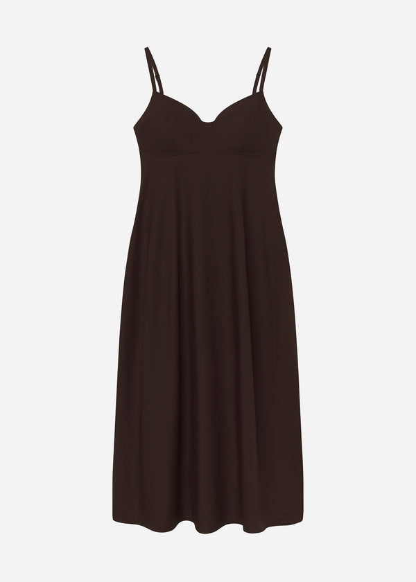 Bustier Midi Dress in Cotton Poplin - Chocolate - CO