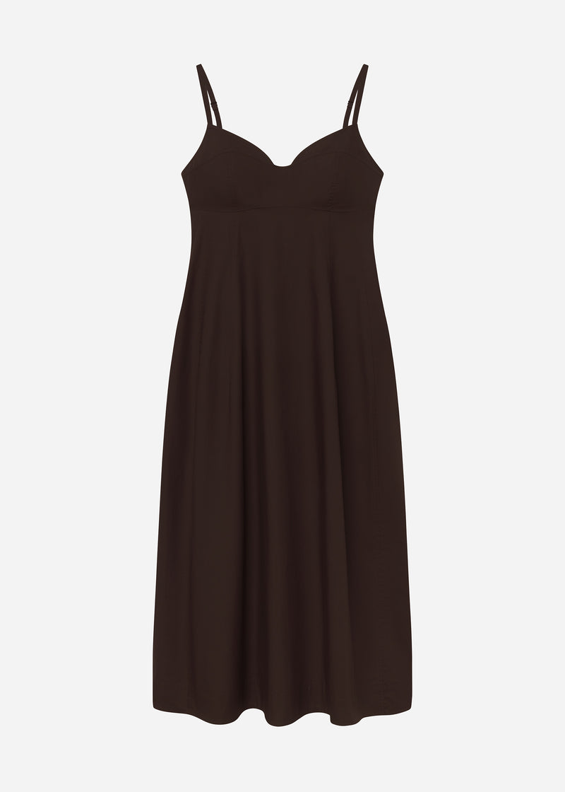 Bustier Midi Dress in Cotton Poplin - Chocolate - CO