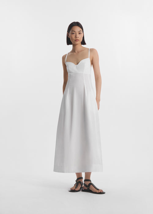 Bustier Midi Dress in Cotton Poplin - White - CO