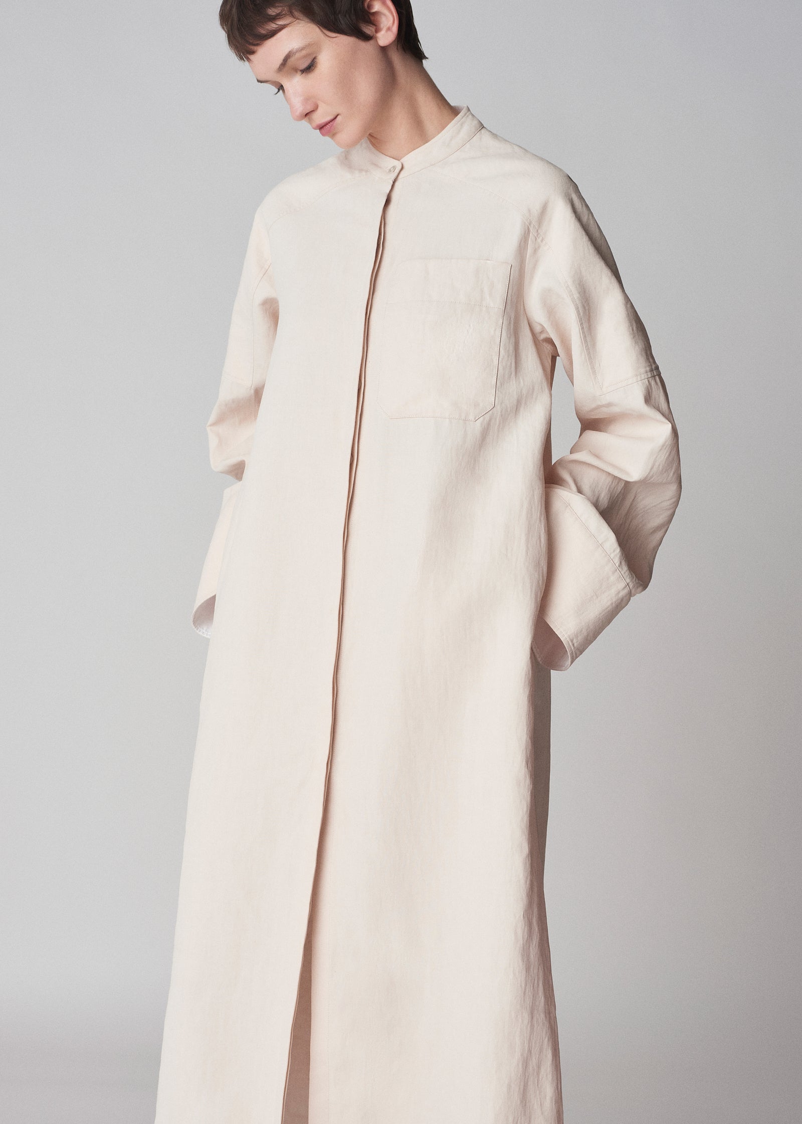 Long Linen Shirt Dress in Whisper Pink