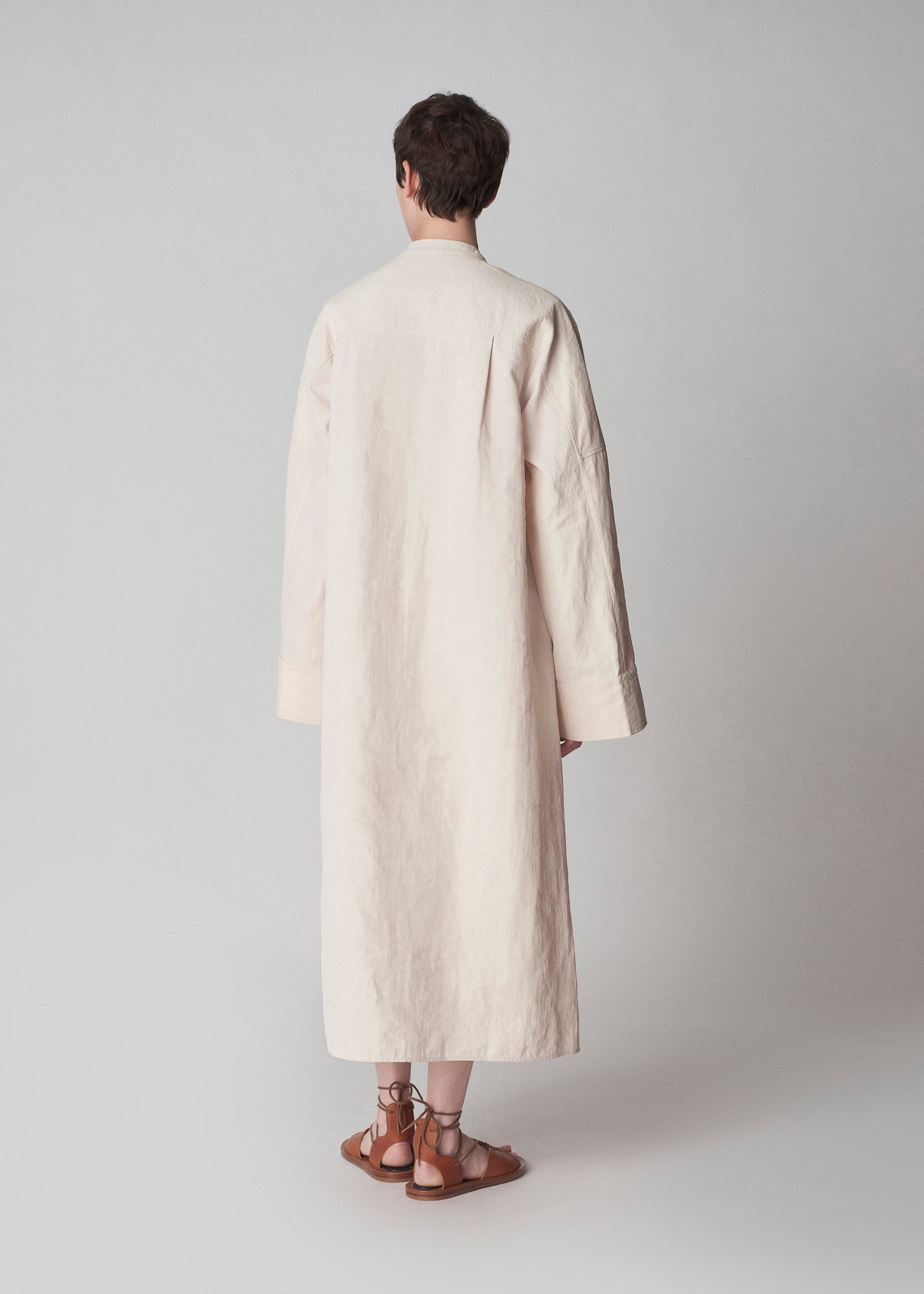 Long Linen Shirt Dress in Whisper Pink - CO Collections