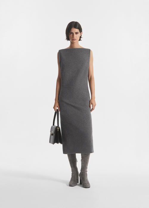 Bateau Shift Dress in Wool Cashmere - Grey Melange, image 1 of 5