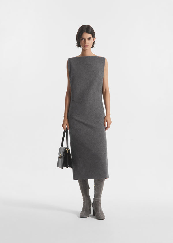 Bateau Shift Dress in Wool Cashmere - Grey Melange, image 1 of 5