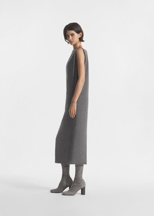 Bateau Shift Dress in Wool Cashmere - Grey Melange, image 2 of 5