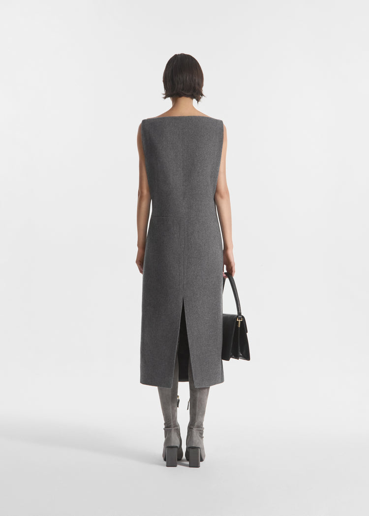 Bateau Shift Dress in Wool Cashmere - Grey Melange, image 3 of 5