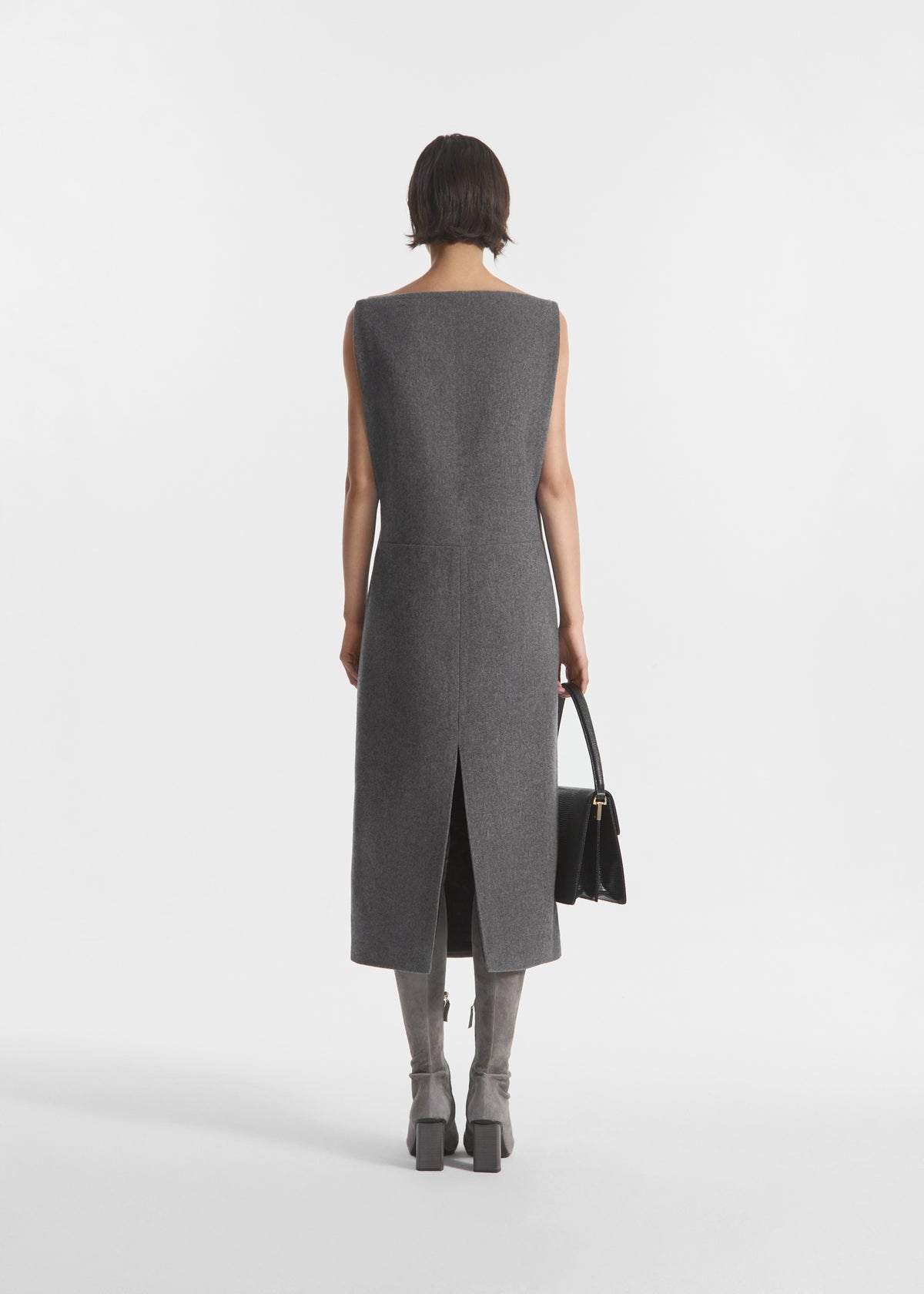 Bateau Shift Dress in Wool Cashmere - Grey Melange, image 3 of 5
