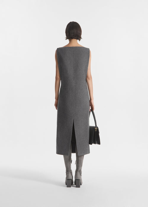 Bateau Shift Dress in Wool Cashmere - Grey Melange, image 3 of 5