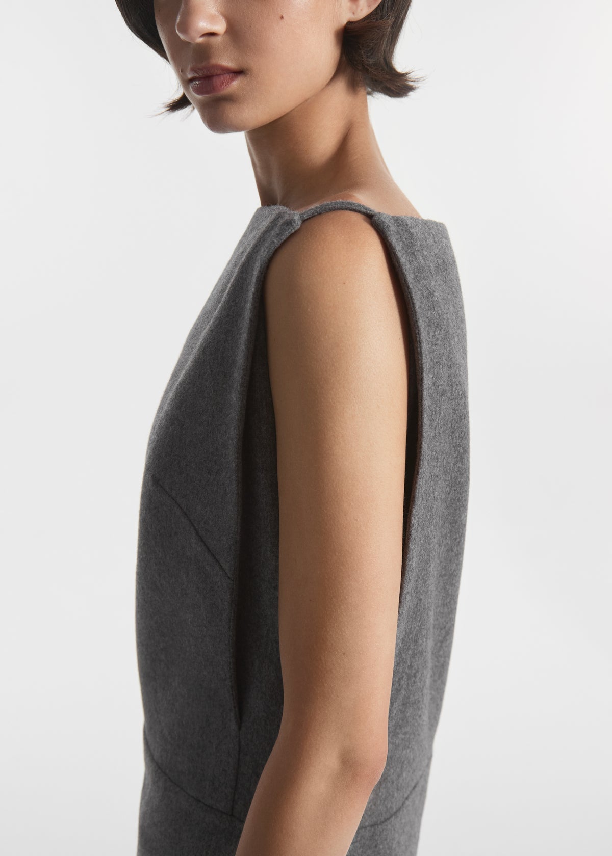 Bateau Shift Dress in Wool Cashmere - Grey Melange, image 4 of 5