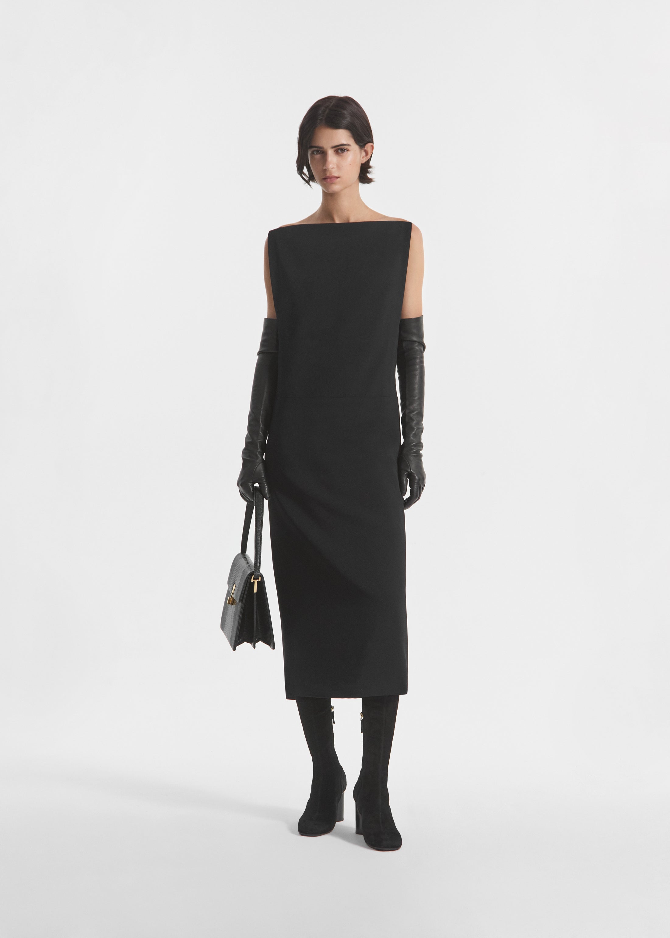 Bateau Shift Dress in Crepe - Black, image 2 of 5
