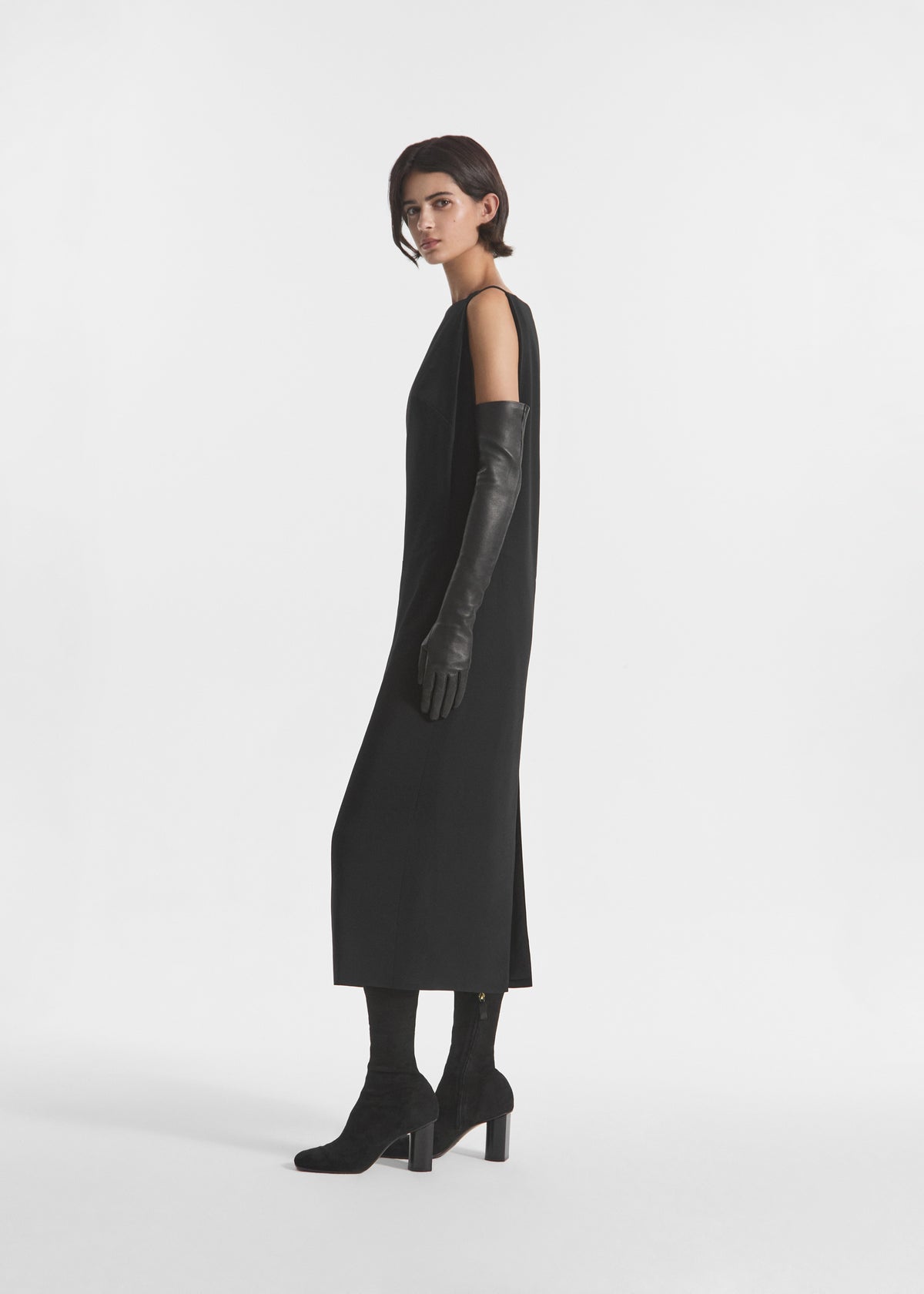 Bateau Shift Dress in Crepe - Black, image 3 of 5