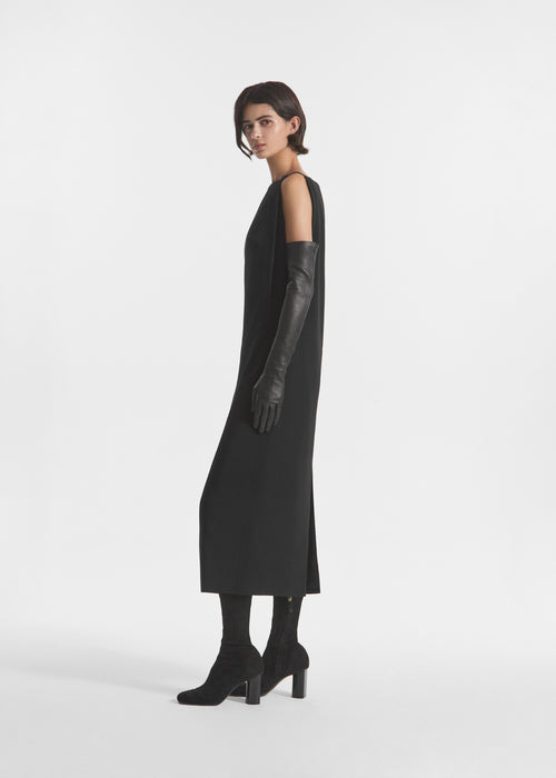 Bateau Shift Dress in Crepe - Black, image 3 of 5
