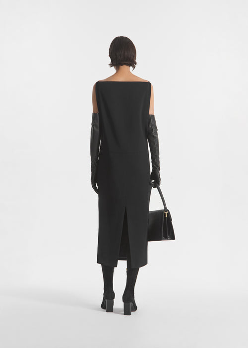 Bateau Shift Dress in Crepe - Black, image 4 of 5