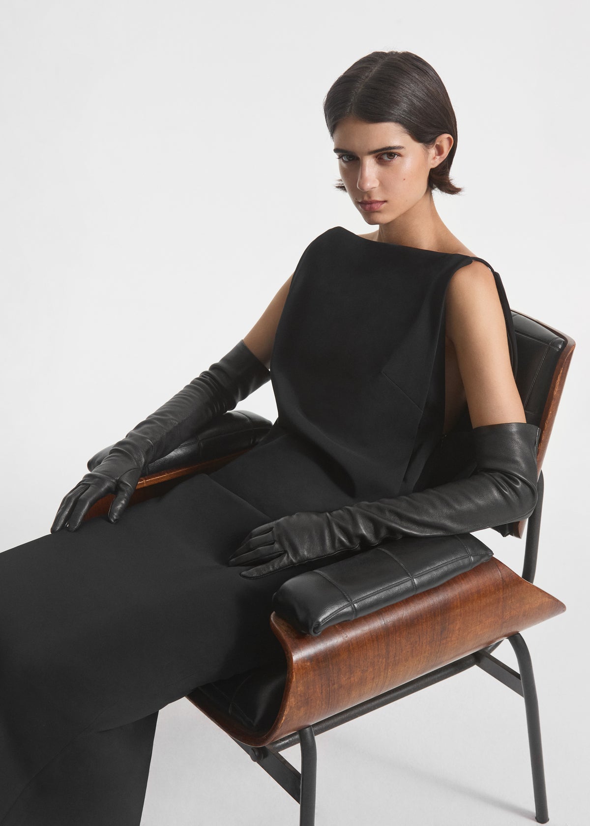 Bateau Shift Dress in Crepe - Black, image 1 of 5