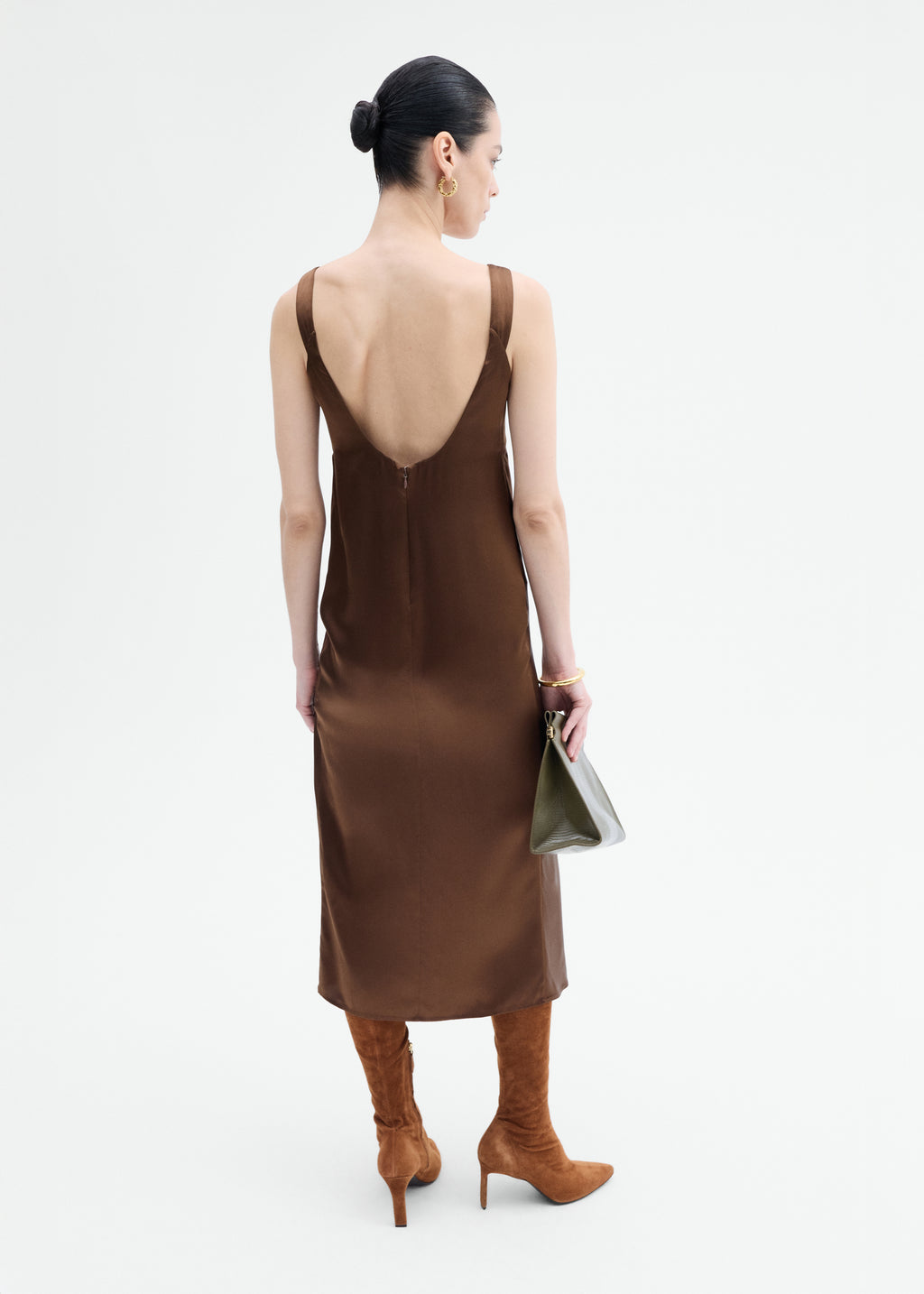 Silk Slip Midi Dress - Moose - CO