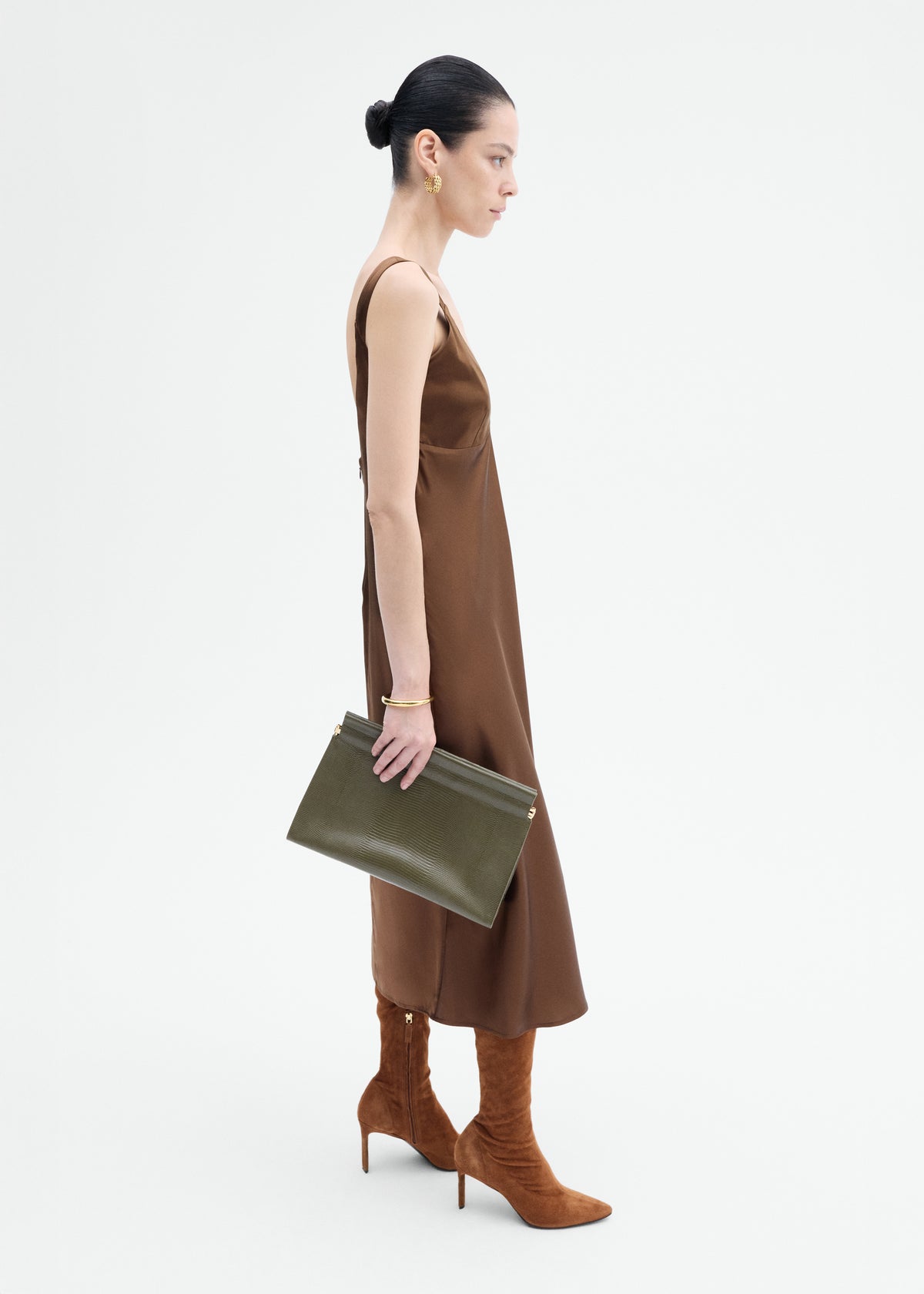 Large Leather Clutch - Olive, image 5 of 5