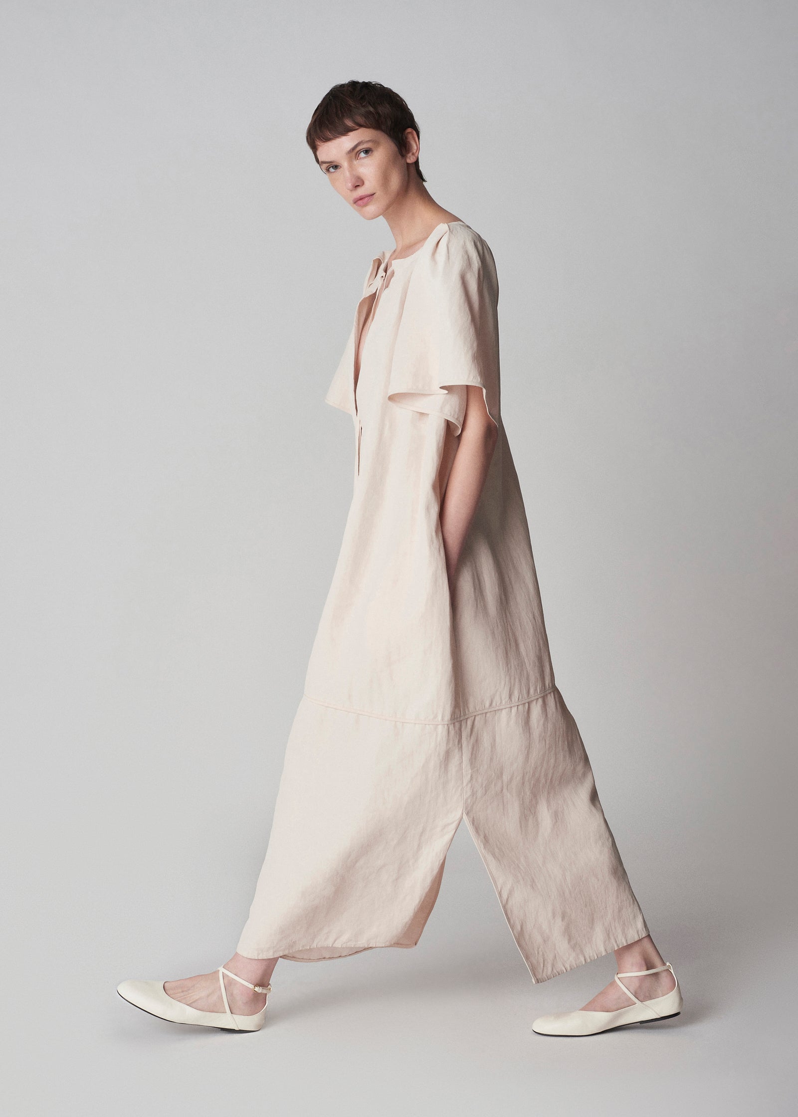 Linen Cape Dress in Whisper Pink - CO Collections