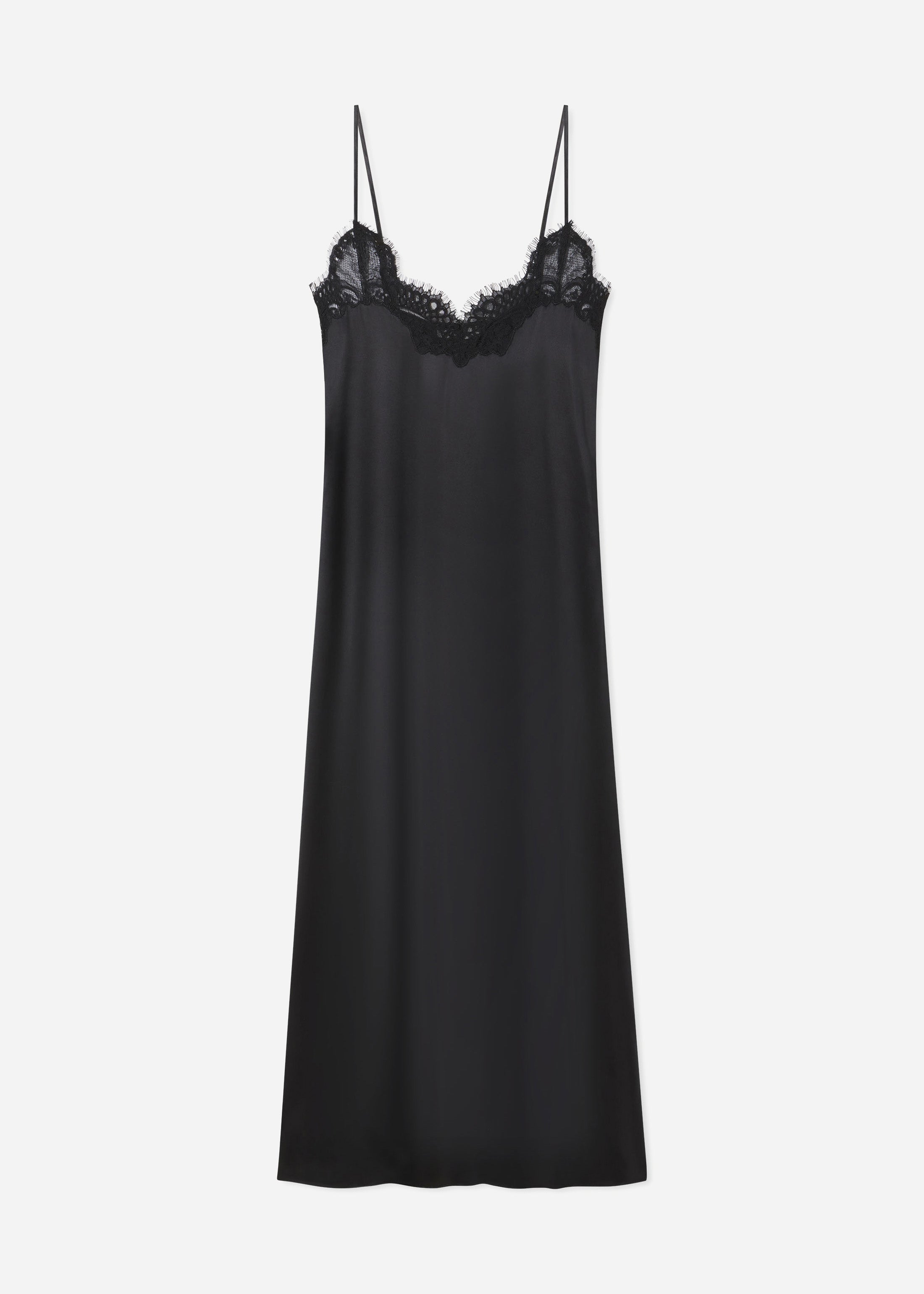 Lace Slip Dress in Silk - Black
