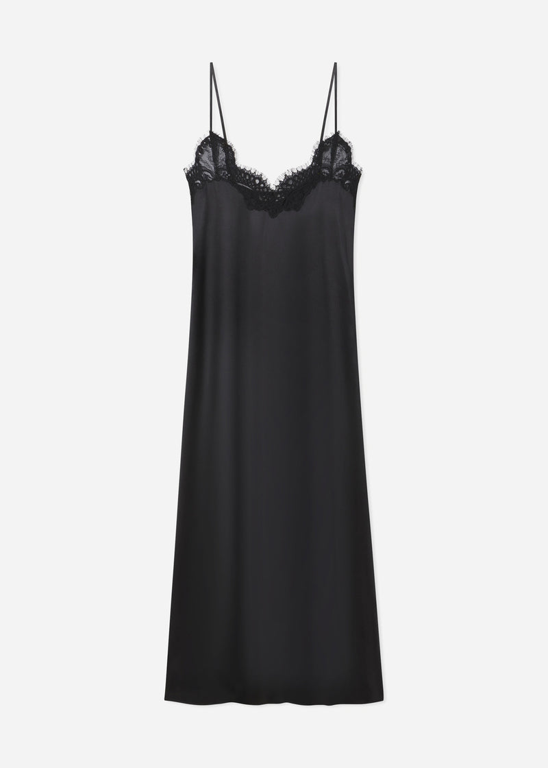 Lace Slip Dress in Silk - Black - CO
