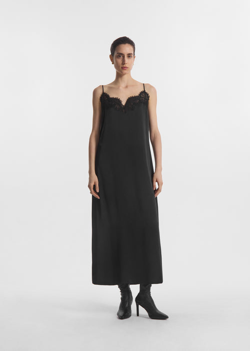 Lace Slip Dress in Silk - Black, image 2 of 5