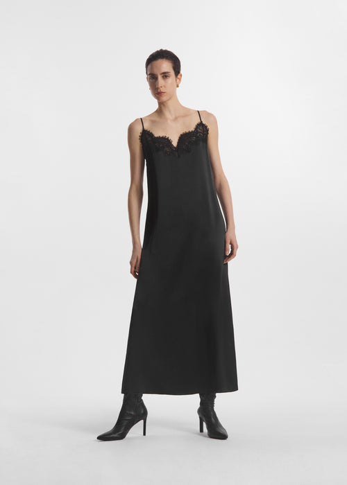 Lace Slip Dress in Silk - Black, image 3 of 5