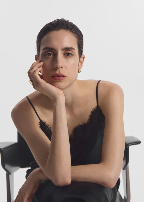 Lace Slip Dress in Silk - Black, image 1 of 5