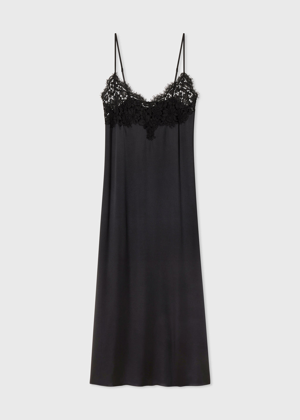 Lace Slip Dress in Silk Satin - Black - CO