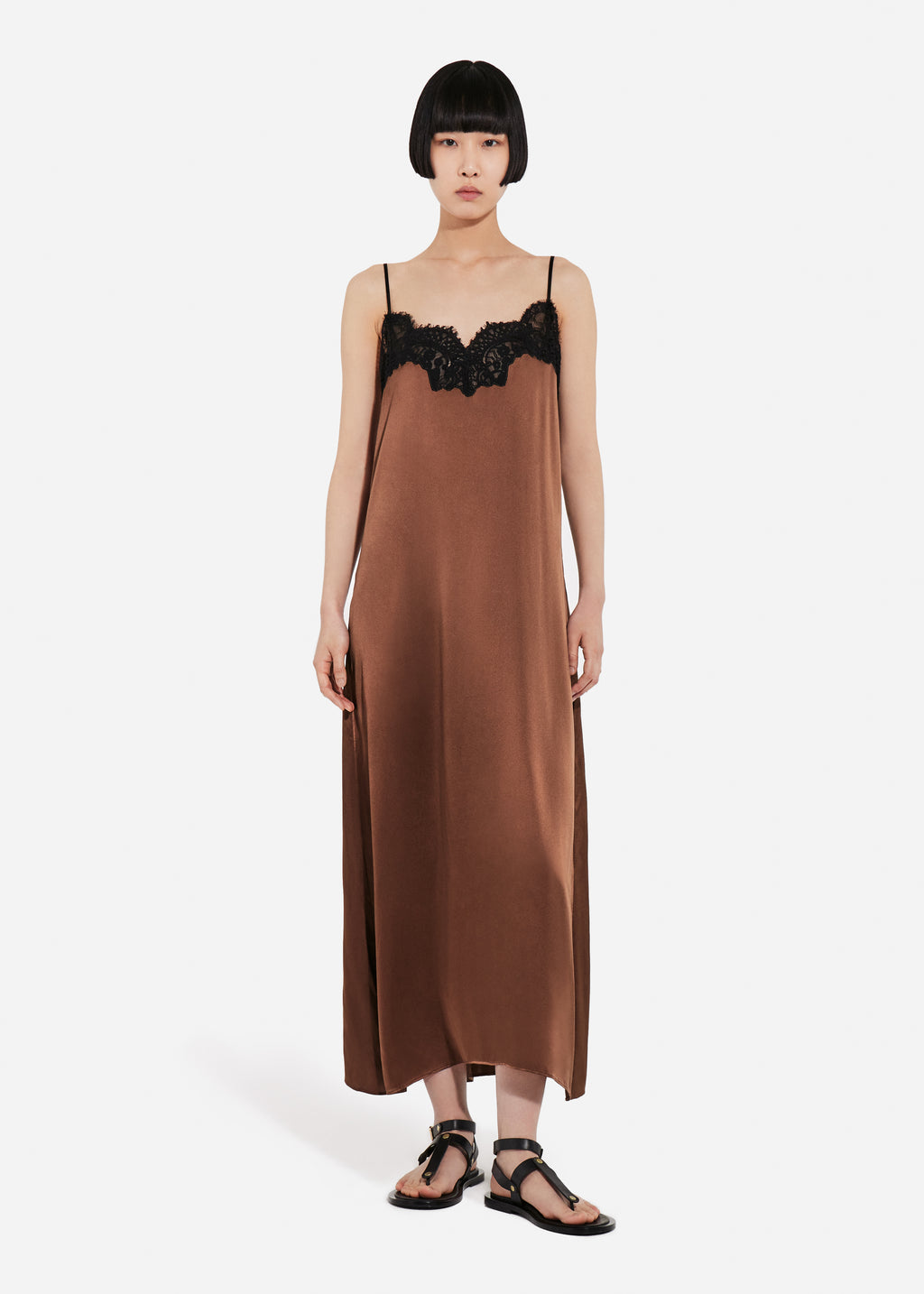Lace Slip Dress in Silk - Chocolate - CO