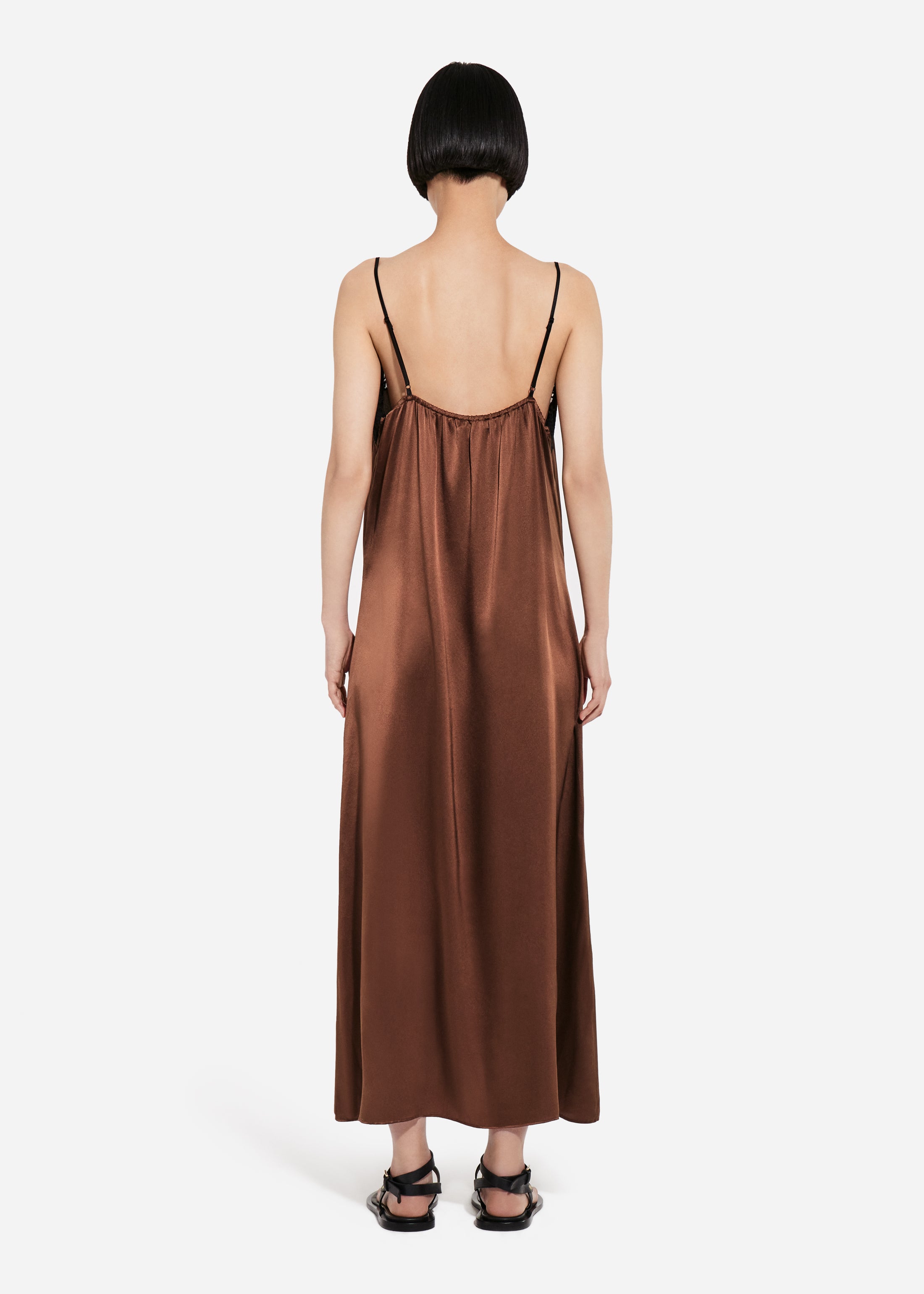 Lace Slip Dress in Silk - Chocolate