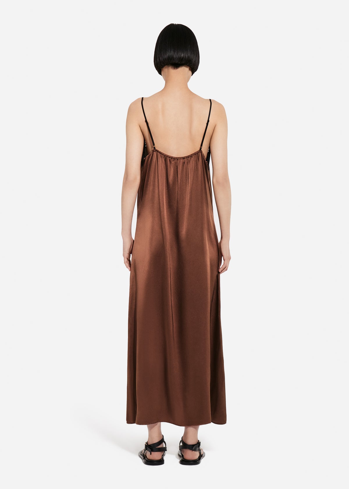 Lace Slip Dress in Silk - Chocolate, image 3 of 4