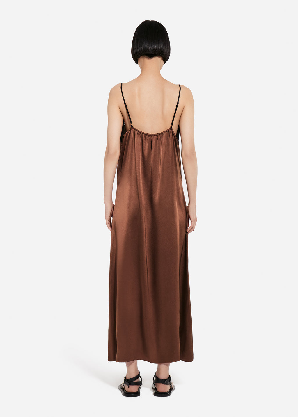 Lace Slip Dress in Silk - Chocolate - CO