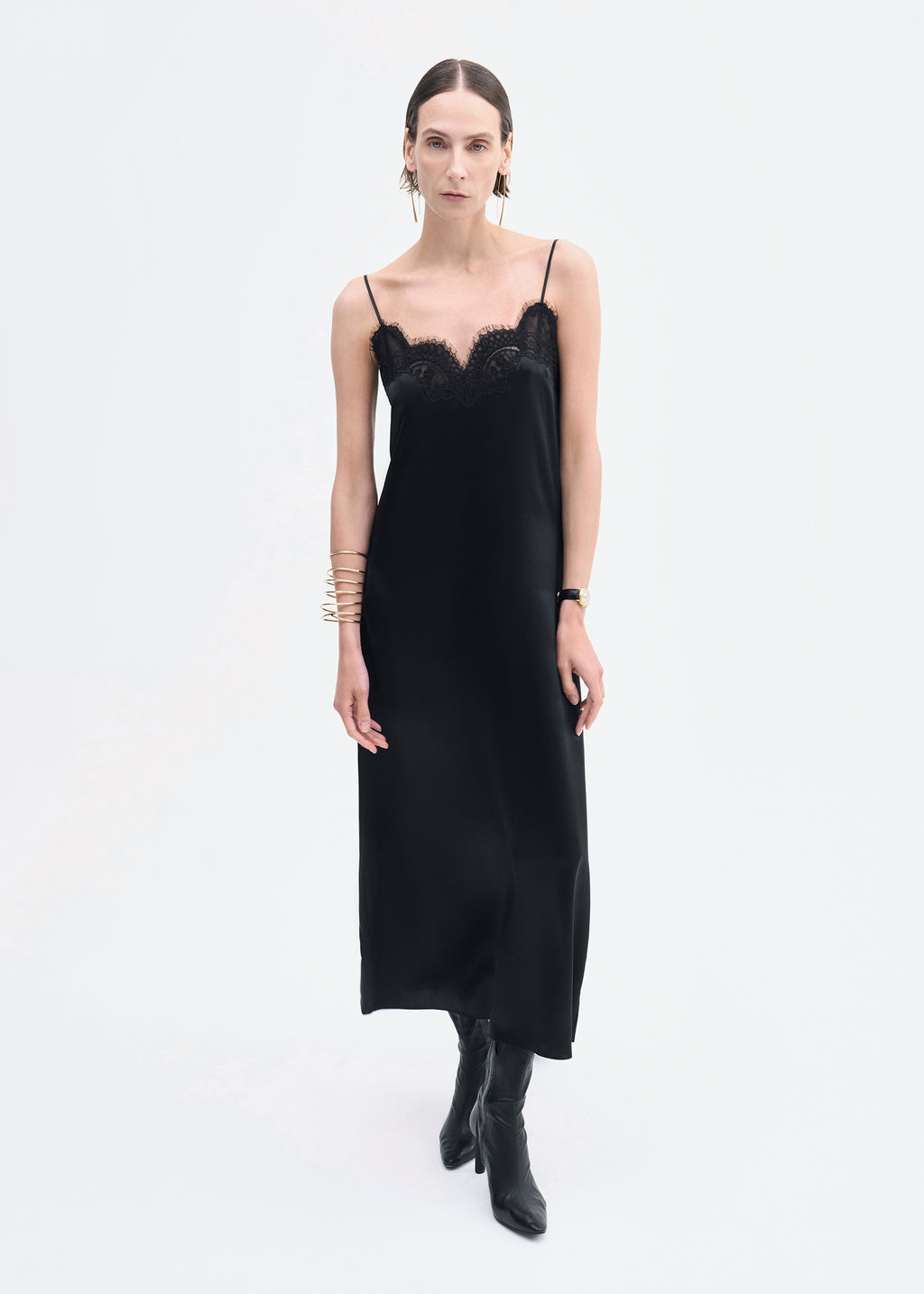 Lace Slip Dress in Silk - Black - CO