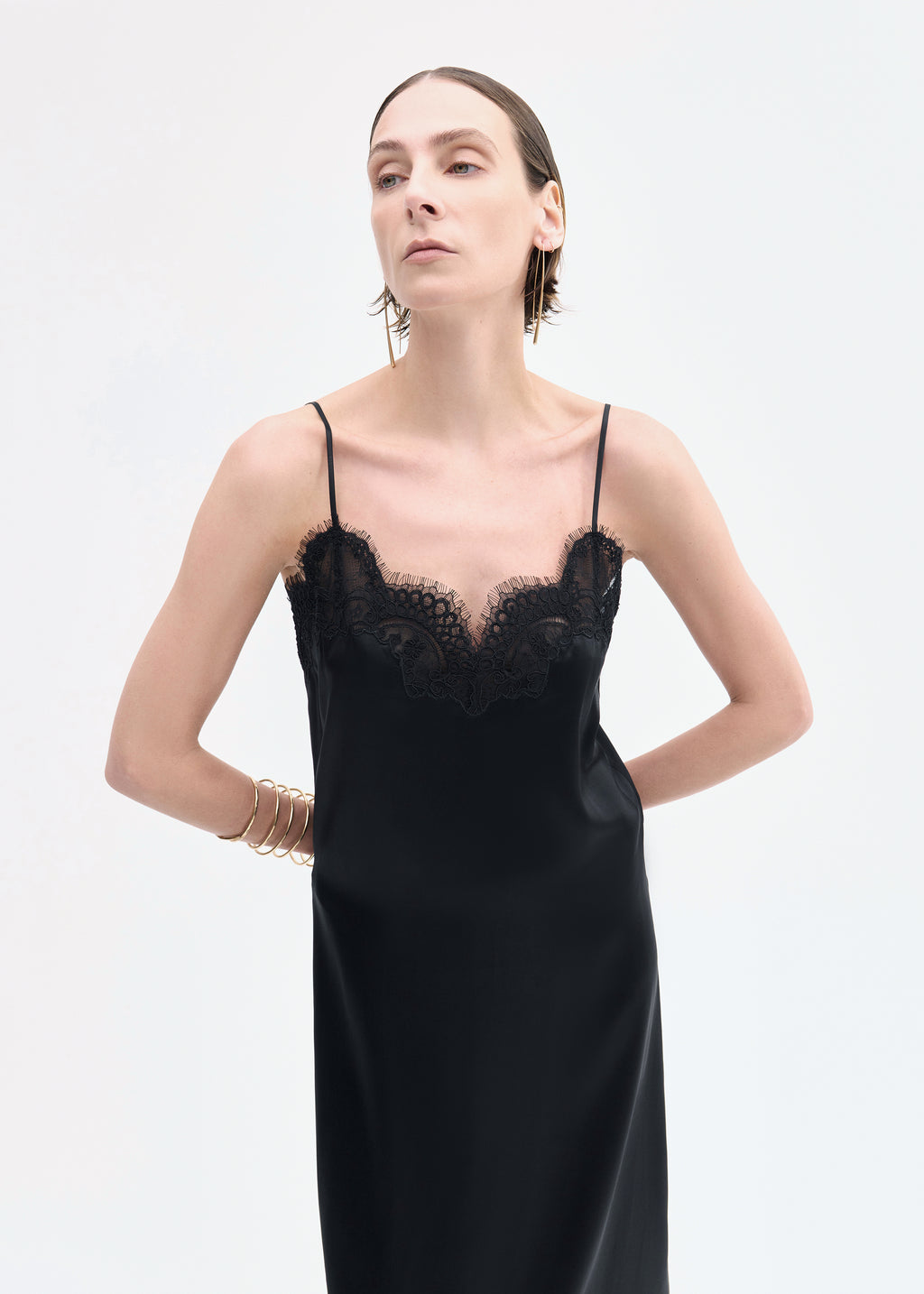 Lace Slip Dress in Silk - Black - CO