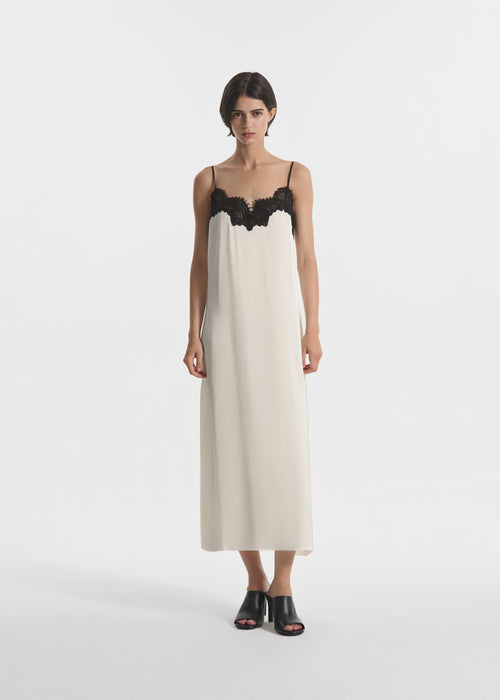 Lace Slip Dress in Silk - Ivory, image 1 of 6